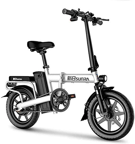 Electric Bike : CHEER.COM Electric Bicycle14 Inch Foldable Electric Bike With Front LED Light For Adult Removable 48V Lithium-Ion Battery 350W Brushless Motor Load Capacity Of 330 Lbs, 30to45KM White
