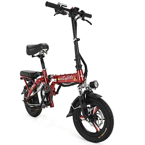 Electric Bike : CHEER.COM Electric Bicycles Foldable Portable Bikes Detachable Lithium Battery 48V 400W Adults Double Shock Absorber Bikes With 14 Inch Tire Disc Brake And Full Suspension Fork, 35to60KM Red