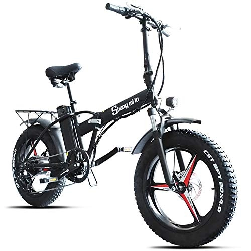 Electric Bike : CHEER.COM Folding Electric Bicycle 500W Motor 20 Inch Fat Wheels 7-Speeds Portable Bicycles Beach Mountain Lightweight E-bike With 48V 15Ah Battery For Adults, Black