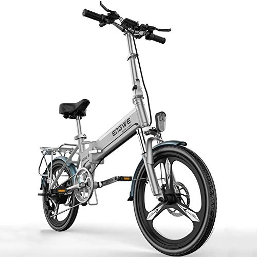 Electric Bike : CHEER.COM Folding Electric Bike 20 Inch Collapsible Electric Commuter Lightweight Bicycle Ebike With 48V Removable Lithium Battery USB Charging Port For Adult, White-40to80KM