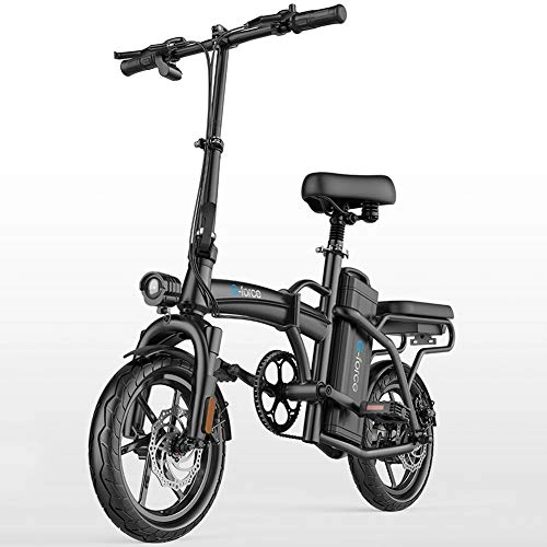Electric Bike : CHEER.COM Folding Electric Bike High Carbon Steel Portable Lightweight Ebike 48V Removable Li-ion Battery Three Work Modes 14 Inch Wheel With Front LED Light For Adult, Black-75to150KM