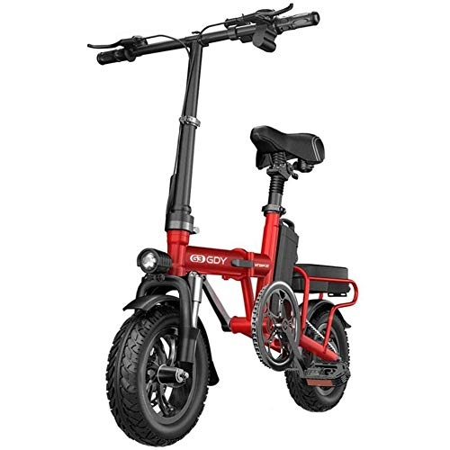 Electric Bike : CHEER.COM Lightweight Aluminum Folding Bikes With Pedals Power Assist And 48V Removable Lithium Ion Battery Adult Electric Bicycles With 12 Inch Wheels And 400W Hub Motor, 40to80KM Red