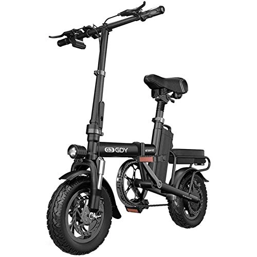 Electric Bike : CHEER.COM Lightweight Aluminum Folding Bikes With Pedals Power Assist And 48V Removable Lithium Ion Battery Adult Electric Bicycles With 12 Inch Wheels And 400W Hub Motor, 75to150KM Black