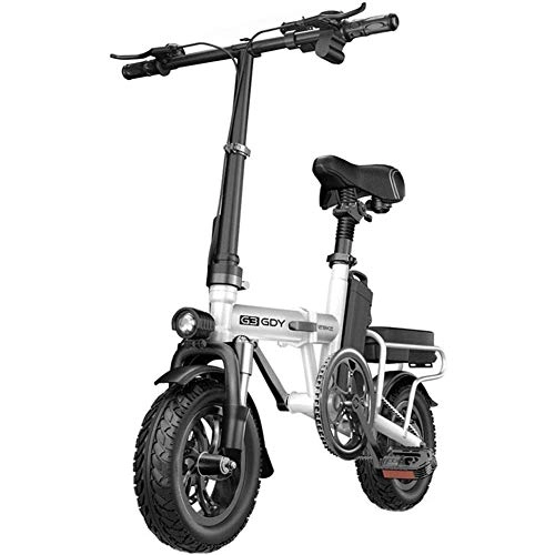 Electric Bike : CHEER.COM Lightweight Aluminum Folding Bikes With Pedals Power Assist And 48V Removable Lithium Ion Battery Adult Electric Bicycles With 12 Inch Wheels And 400W Hub Motor, 75to150KM White