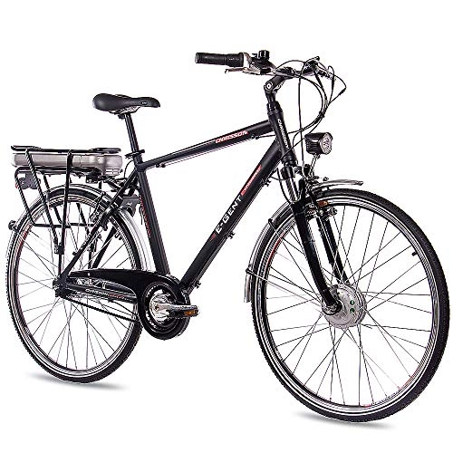 Electric Bike : CHRISSON 28 Inch E-Bike Trekking and City Bike for Men E-Gent Black with 7 Speed Shimano Nexus Hub Gear Pedelec Men with Bafang Front Wheel Motor 250 W, 36 V