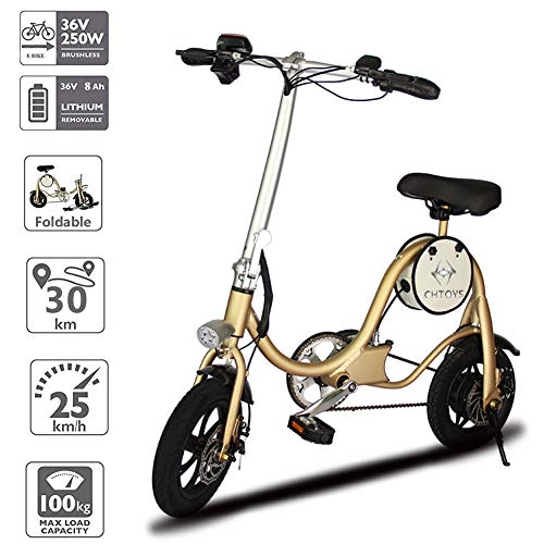 Electric Bike : CHTOYS Cycle Classic Lightweight Aluminum Folding eBike with High-Torque 250W Motor and Dual Disc Brakes; Electric Bike with Pedal-Assist and 36V 7.8Ah battery
