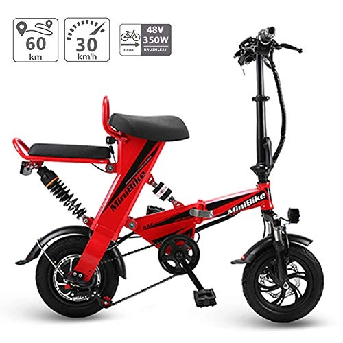 Electric Bike : CHTOYS Foldable Electric Bike 48V 15.6AH Folding Electric Bicycle 350W Powerful Motor E-Bike with30-40 Miles Range Dual-Disc-Brakes, Red