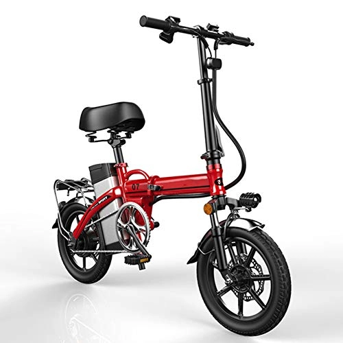Electric Bike : CHTOYS Folding Electric Bicycle, 48V Lightweight E-Bike Mini Electric Bike, Collapsible Frame Aluminum Alloy Folding Scooter with with 30-40 Miles Range Dual-Disc-Brakes, Red