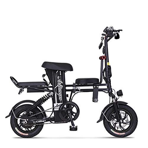 Electric Bike : CJCJ-LOVE 12 Inches Folding Electric Bike, 48V Endurance 50Km Men / Women Mini Portable Lithium Battery E-Bike, Adult Baby Seat, Black