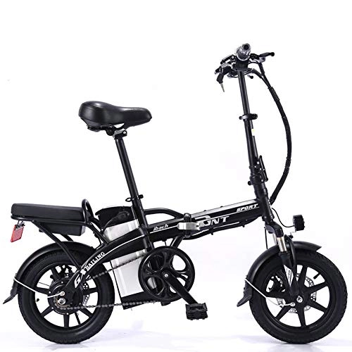 Electric Bike : CJCJ-LOVE 14 Inch Folding Electric Bike, 48V / 350W E-Bike Load Capacity 150Kg PVC Foldable Foot Pedal Tandem Bicycle with Removable 8Ah Lithium Battery, Black