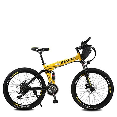 Electric Bike : CJCJ-LOVE Electric Bikes Folding Mountain Bike, 26Inch 36V / 8Ah Adult E-Bike with Removable Lithium-Ion Battery, 3 Cycling Riding Modes 2 Battery Modes, Yellow, Bag battery