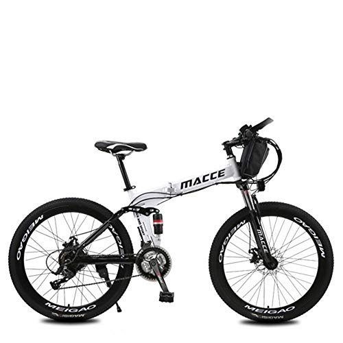 Electric Bike : CJCJ-LOVE Foldable Electric Mountain Bike, 26 Inches 36V / 12Ah E-Bike 3 Cycling Bicycle Modes Endurance 40-50KM with Removable Pouch Lithium Ion Battery, White