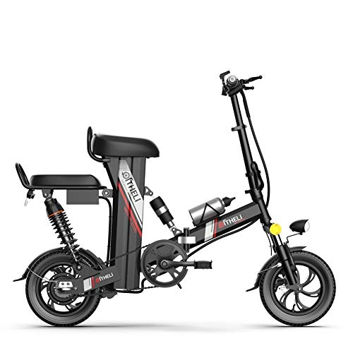Electric Bike : CJCJ-LOVE Folding Electric Bicycle for Adult, 12Inch 48V / 11Ah Electric Bikes E-Bike with LED Front Lights Lithium Battery Rear Suspension, Black