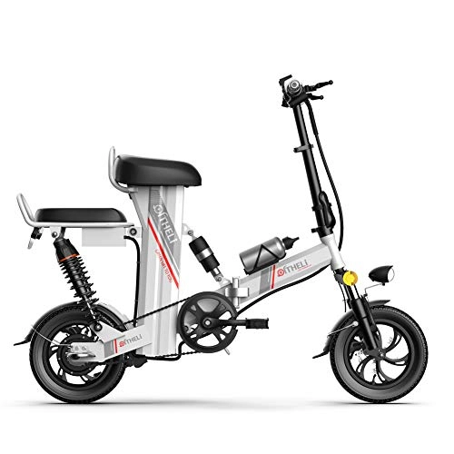 Electric Bike : CJCJ-LOVE Folding Electric Bike, 12Inch 960W / 20Ah / 48V Double Saddle Bicycles Adults E-Bike with Removable Lithium Battery, White