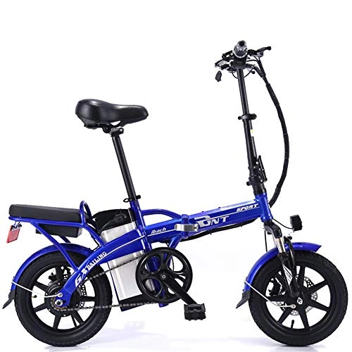 Electric Bike : CJCJ-LOVE Folding Electric Bike, 14-Inch 48V / 350W / 10Ah High Configuration E-Bike Adult / Child Electric Bicycle, Removable Rechargeable Lithium Battery, Blue