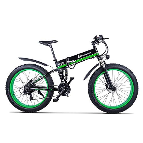 Electric Bike : CJH Bicycle, Bike, Electric Bicycle, 1000W Mens Mountain Ebike 21 Speeds 26 inch Fat Tire Road Bicycle Beach / Snow Bike with Hydraulic Disc Brakes and Suspension Fork (02Yellow), 01Green