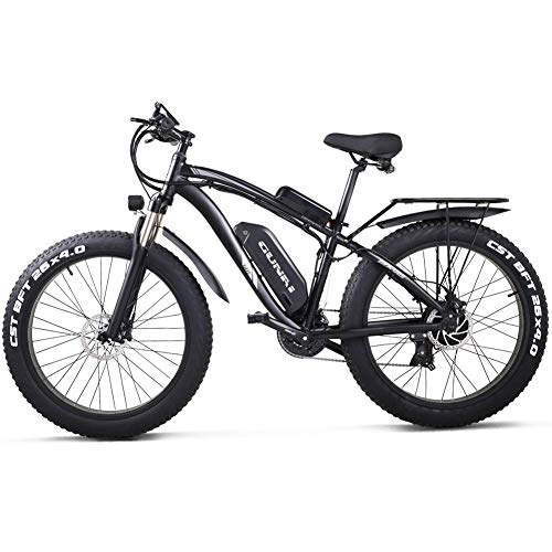 Electric Bike : CJH Bicycle, Bike, Mountain Bike, Electric Off-Road Bikes Fat Bike 26” 4.0 Tire E-Bike 1000W 48V 17Ah Electric Mountain Bike with Rear Seat(Black), Black