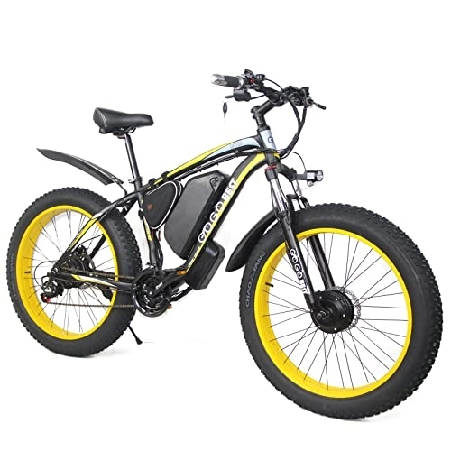 Electric Bike : Clydpee Electric Bike, Commuter Electric Mountain Bike with 26" Fat Tires Dirt Ebike, Adults Electric Bicycle Shimano 21 Speed Suspension Fork Hydraulic Brakes - BlackYellow