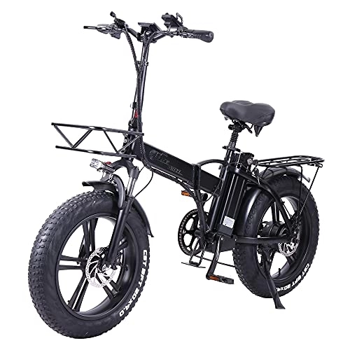 Electric Bike : CMACEWHEEL GW20-NEW 20 Inch Folding Electric Bike, Integrated Wheel, Fat Tire Mountain Bike, Suspension Front Fork (15Ah)