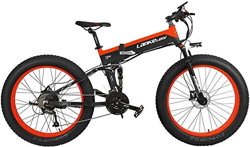 Electric Bike : CNRRT 1000W foldable electric bicycle speed 27 * 26 4.0 5 PAS fat bicycle hydraulic disc brake movable 48V 10Ah lithium battery (standard dark red, 1000W + 1 spare battery) (Color : -, Size : -)