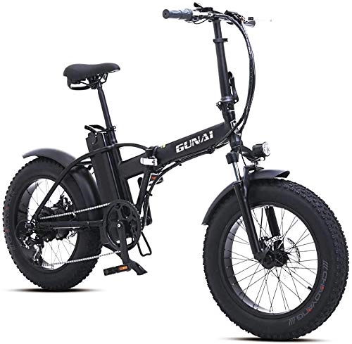 Electric Bike : CNRRT 20 inches 500W foldable electric bicycle snow mountain bike, with the rear seat, and a lithium battery with 48V 15AH disc brake (black) (Color : -, Size : -)