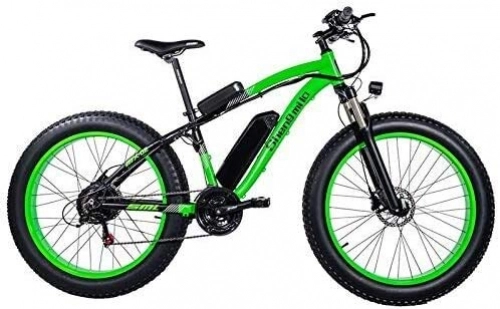 Electric Bike : CNRRT 26 inches fat bicycle, electric bicycle 21 speed, 48V 17Ah large capacity battery, lockable fork, auxiliary pedal 5 (Color : Green, Size : 17Ah+1 Spare Battery)