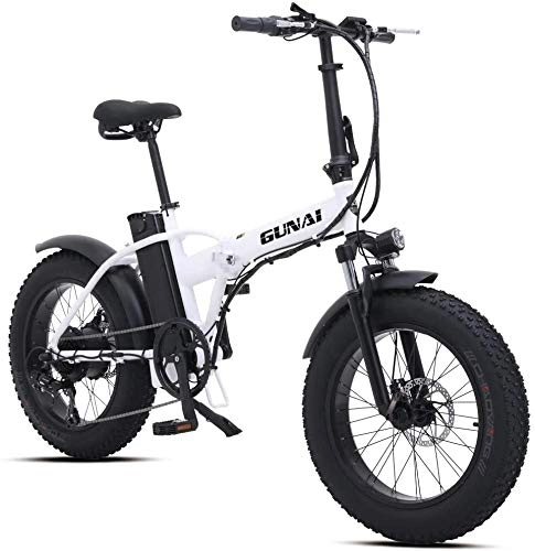Electric Bike : CNRRT 500W foldable electric bicycle mountain bike, with 48V 15AH lithium 20-inch wheels, and disc brake mountain bike (Color : White)