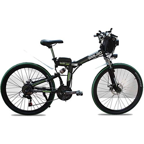Electric Bike : CNRRT Adult children used 48V electric mountain bikes, 26-inch foldable electric bicycles with 4.0-inch fat wheel spoke wheel all-shock shock travel outdoor bicycle (Color : Black)
