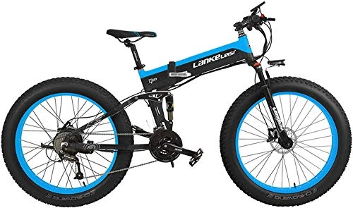 Electric Bike : CNRRT T750P 26 inch 1000W / 500W folded mountain bike, using 48V 10Ah / 14.5Ah lithium battery, with a large cycle computer, electric assisted bicycle pedal (Color : Black Blue, Size : 500W 10Ah)