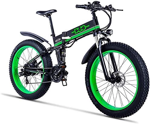 Electric Bike : CNRRT The foldable electric bicycle 26 inches thick tread 21 snow bike lithium battery 12Ah speed beach cruiser Men Women full suspension mountain bike, with the rear seat (Color : -, Size : -)