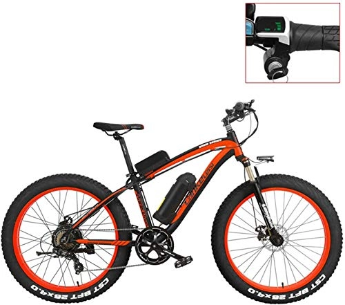 Electric Bike : CNRRT XF4000 26 inch electric bike, 4.0 fat snow bike tires, power-assisted bicycle pedal 48V lithium battery (Color : Red-LED, Size : 500W)