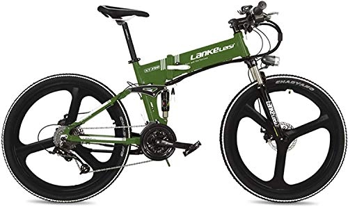 Electric Bike : CNRRT XT750 Cool 26 inch folding bicycle pedal assist electric power, integrated wheel, using 36V 12.8Ah hidden lithium battery, the speed of 25? 35km / h, Pedelec. (Color : Green, Size : Standard)