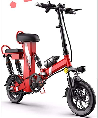 Electric Bike : Cocow Folding Electric Bicycle Double Seat 48V 30Ah Electric Bike Snow Electric Bike Removable Lithium-ion Battery Commuter Ebike for Adults 3 Riding Modes (black / red) Red-1200wh / 25a