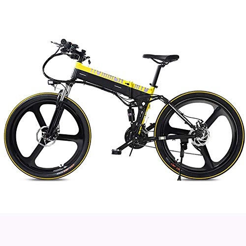 Electric Bike : Collapsible Electric Mountain Bike, Power Bike 48V Lithium Battery, Portable Electric Bicycle Two-wheeled Adult Travel Smart Battery Car Yellow