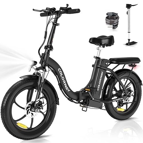 Electric Bike : COLORWAY 20'' Electric Bike, Folding EBike, City Bike with 36V 15Ah Removable Battery, 7-Speed, with 250W Motor, Unisex Adult with LCD Display, Dual Disc Brake, Range up to 45-100KM, with pannier bag.