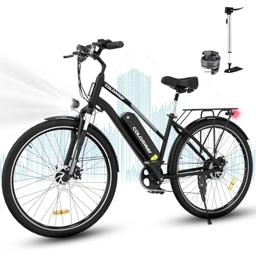 Electric Bike : COLORWAY 28" Electric Bike, EBike with 36V 15Ah Removable Battery, Smart DISPLAY, Pedal Assist, 7-Speed, City Bike with 250W motor, Unisex Adult range up to 45-100km.
