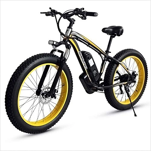 Electric Bike : Commuter City Road Bike 26 Inch Adult Fat Tire Electric Mountain Bike, 350W Aluminum Alloy Off-Road Snow Bikes, 36 / 48V 10 / 15AH Lithium Battery, 27-Speed Unisex ( Color : Yellow , Size : 48V15AH )