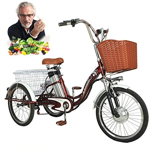 Electric Bike : Compou Electric Tricycle, 20" Lithium Battery Booster Adult Tricycle 3-Wheels 12ah Travel 40km With Led Light And Shopping Basket For Recreation Shopping, Exercise And Family Transportation Tool