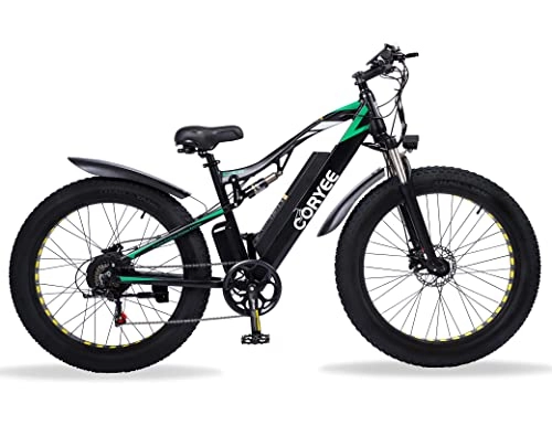 Electric Bike : CORYEE E-Bike, 48V 17Ah Lithium Battery, 26" Fat Tires Electric Bike, Shimano 7-Speed Electric Mountain Bike, E-Bike For Men