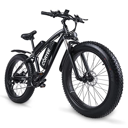 Electric Bike : CORYEE MX02S E-Bike, Electric Bicycle, 48V 17Ah Large Capacity Lithium Battery, 180kg Load-bearing, 26" Fat tires, Shimano 7-level Gearbox, Aluminum Alloy Frame, All-terrain Electric Mountain Bike
