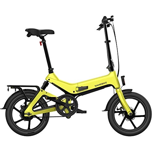 Electric Bike : Cosay Electric Folding Bike Bicycle Disk Brake Portable Adjustable for Cycling Outdoor Yellow
