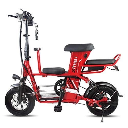 Electric Bike : Creing Adults Electric Bike Folding Bicycle Speed Up To 30 KM / h EBike Pedal Assist With Throttle, red