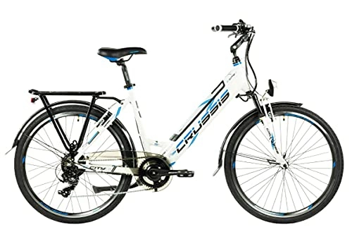 Electric Bike : Crussis e-City 1.13 Step Through Electric Bike, 19" Frame, 26" Wheel, 13Ah Battery - White / Blue