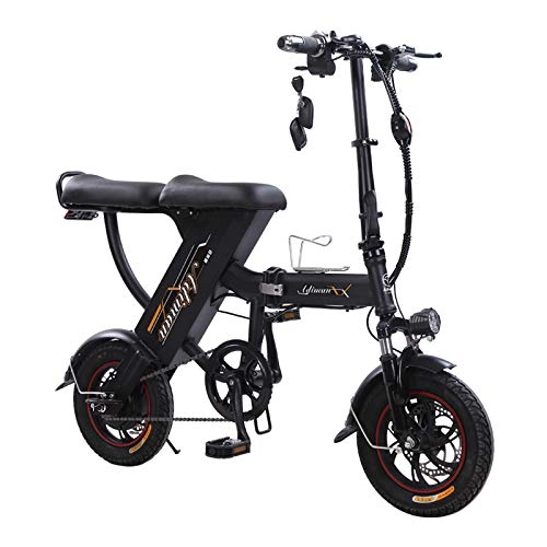 Electric Bike : CSJD Electric Bicycle, Folding Bicycle, Portable Bicycle, Mini Bicycle, LCD Speed Display, Brushless Motor, Front And Rear Disc Brakes(Black)