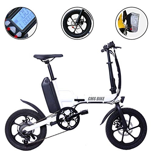 Electric Bike : CSLOKTY 16 Inches Electric Bicycle Bike- Aluminum Folding Two-wheeled Electric Scooter With 250W Watt Motor 16inch Tire - For Outdoor Cycling Travel Work Out And Commuting White