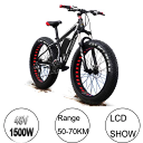 Electric Bike : CSLOKTY New 1500w 48V Electric Mountain Bicycle- 26inch Fat Tire E-Bike Beach Cruiser Mens Sports Electric Bicycle MTB Dirtbike- Full Suspension Lithium Battery E-MTB Black