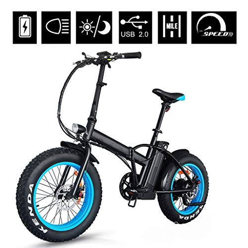 Electric Bike : CSLOKTY Upgrade 500w 36V Foldable Fat Tire Electric Bike Bicycle- Removable Lithium Battery Electric Bicycle Wiht LED Display 20 Inch Tire E-bike Sports Mountain Bikeblue Black+Blue