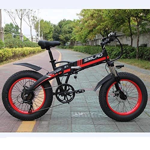 Electric Bike : cuzona 1000W Folding Electric Bicycle 20Inch Fat Tire ebike 7 Speed with 48V 14Ah Lithium Battery Powerful Beach Electric Bike-14AH_1000W_Red