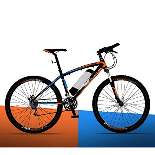 Electric Bike : CXY-JOEL Adults Electric Assist Bicycle, 21 Speed with Helmet 26 inch Travel Electric Bicycle Dual Disc Brakes Gear Mountain E-Bike up to 130 Kilometers, Red, A, Blue Orange