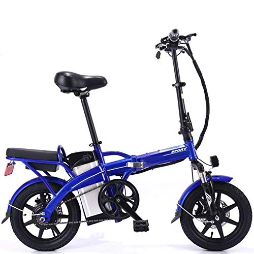 Electric Bike : CXY-JOEL Adults Folding Electric Bike, 350W Motor 14 Inches Pedal Assist E-Bike Dual Disc Brakes Removable Battery with Mobile Phone Stand Urban Commuter Ebike, Red, 16A, Blue